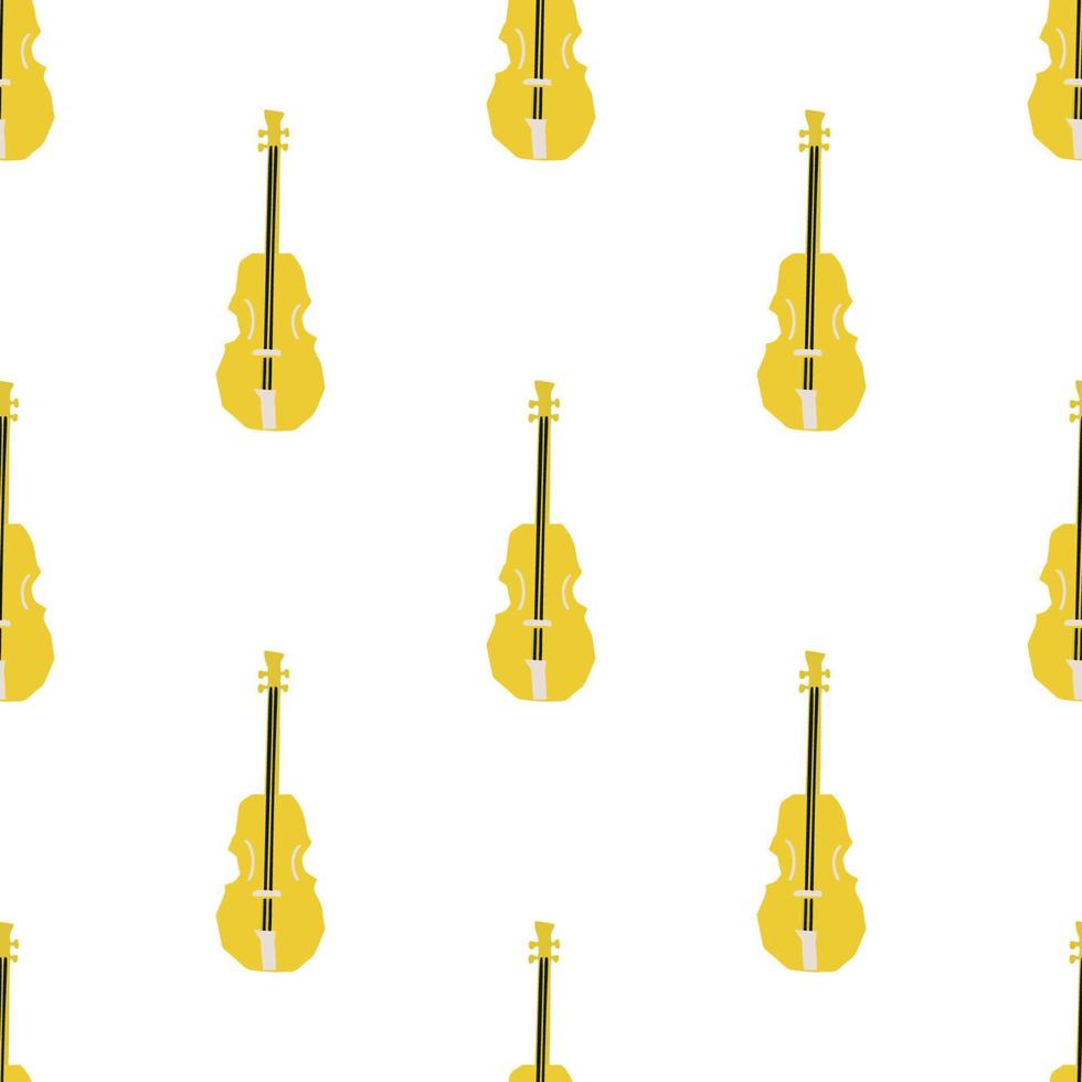 naadloos patroon met illustratie van musical instrument viool in snijdend stijl geel kleur Aan wit achtergrond vector