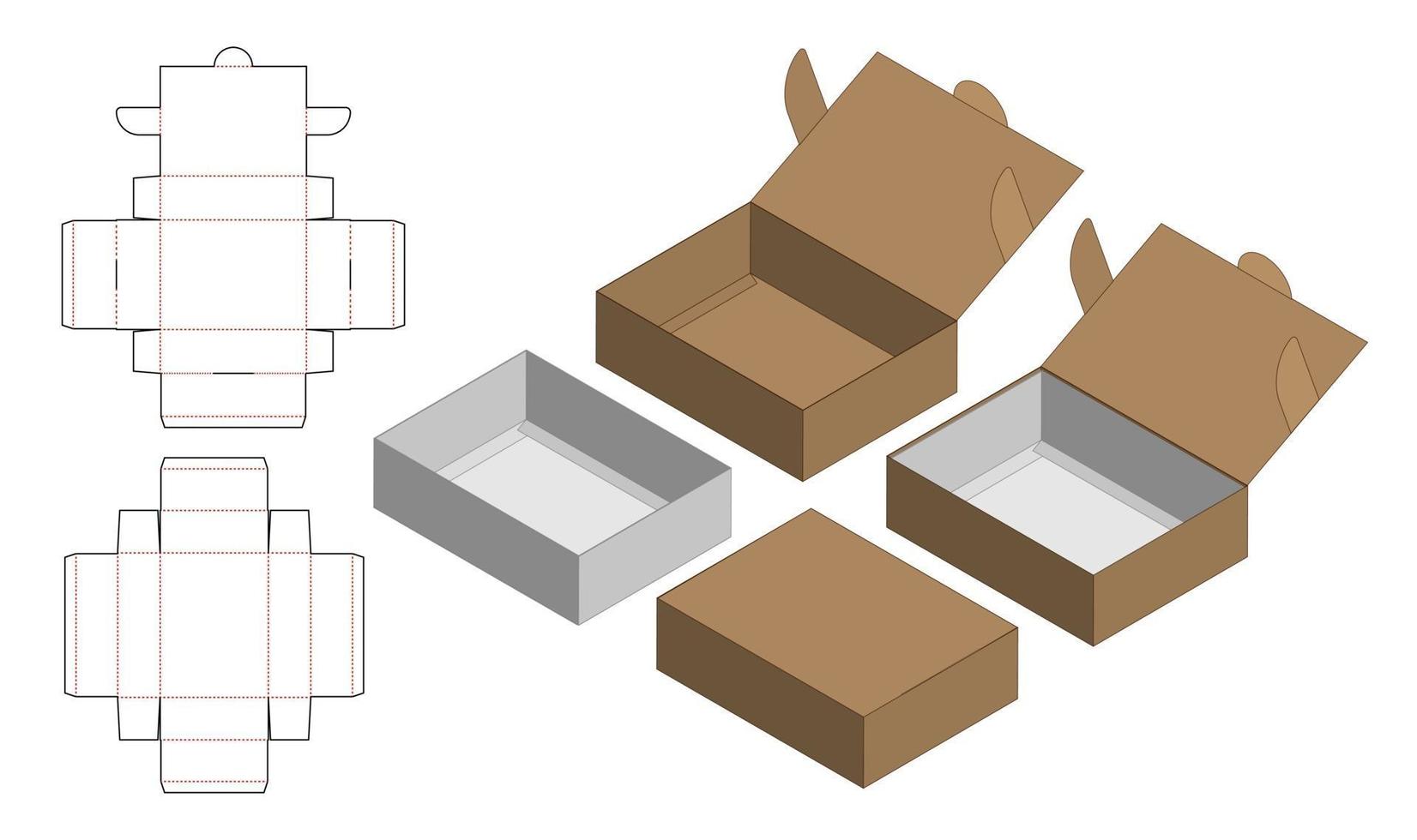 doos verpakking gestanst sjabloonontwerp. 3D-model vector