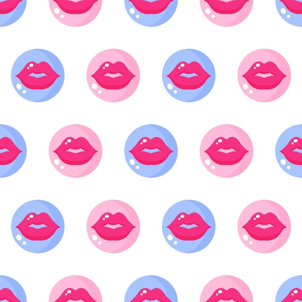 naadloze patroon van lippen en kussen in roze en blauwe cirkels voor de bruiloft of Valentijnsdag. vector
