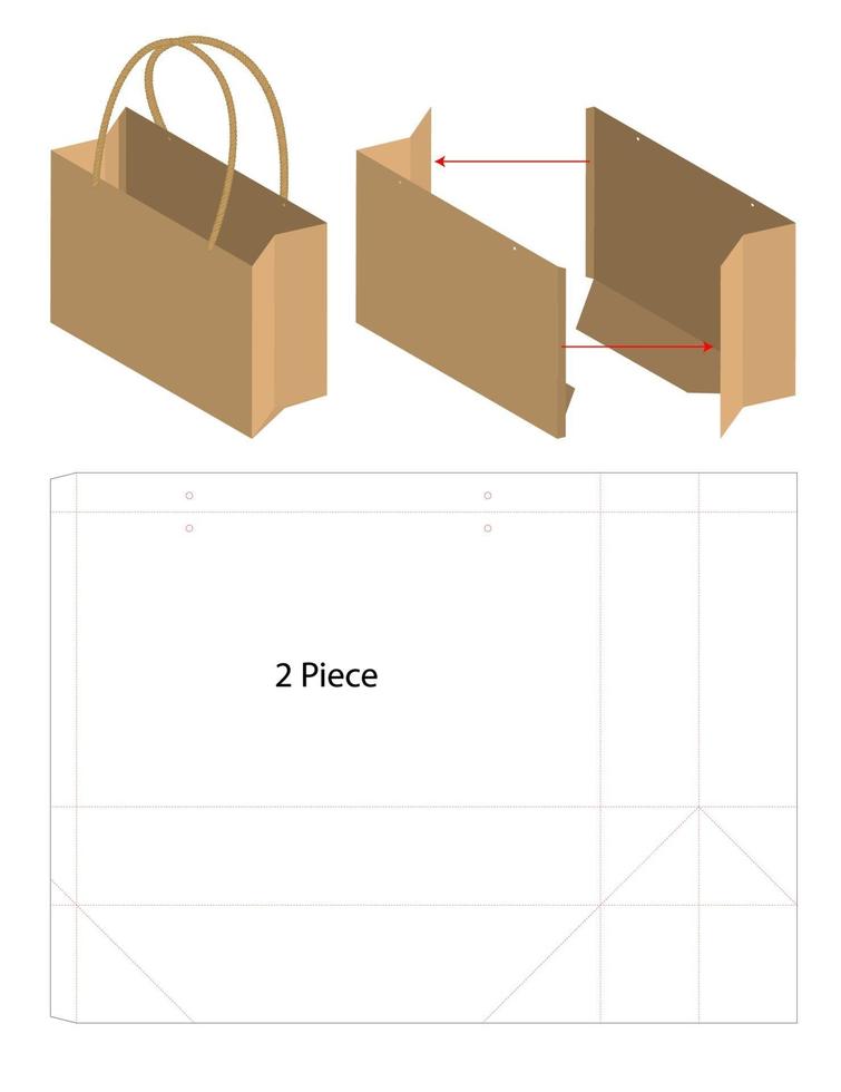 papieren zakverpakking gestanst en 3D-zakmodel vector