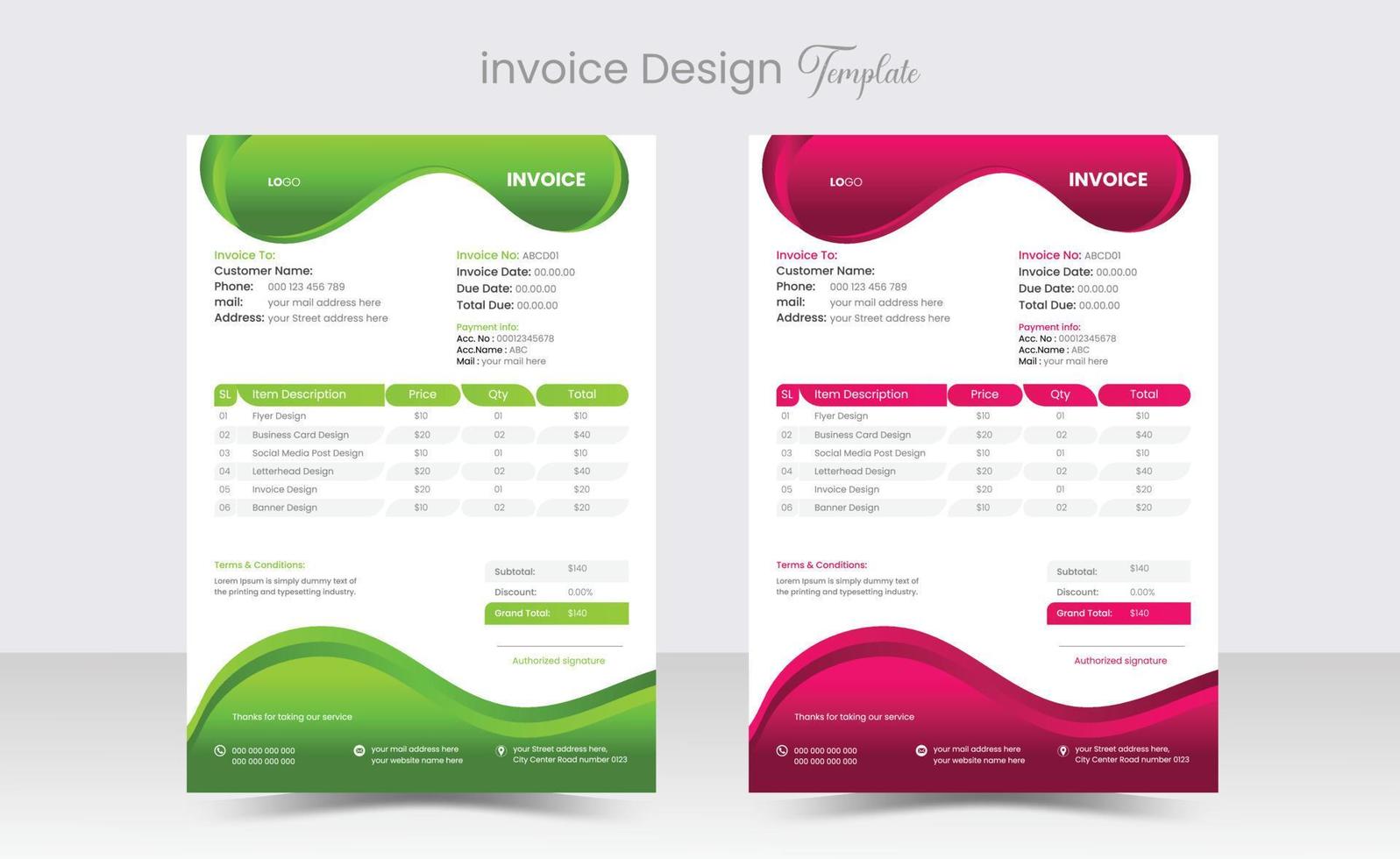 minimaal zakelijke bedrijf factuur ontwerp voor de zakelijke kantoor. facturering citaten, geld rekeningen of prijs facturen, en betaling overeenkomst ontwerp Sjablonen creatief factuur sjabloon vector