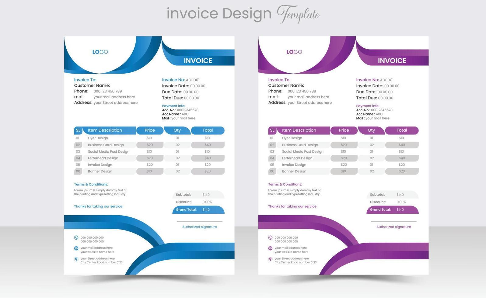 minimaal zakelijke bedrijf factuur ontwerp sjabloon vector illustratie Bill het formulier prijs factuur. creatief factuur sjabloon vector. bedrijf schrijfbehoeften ontwerp betaling overeenkomst ontwerp sjabloon