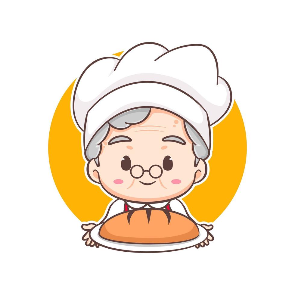 schattig opa tekenfilm karakter net zo chef bakken brood. beroep concept ontwerp. vlak aanbiddelijk chibi vector illustratie. geïsoleerd wit achtergrond