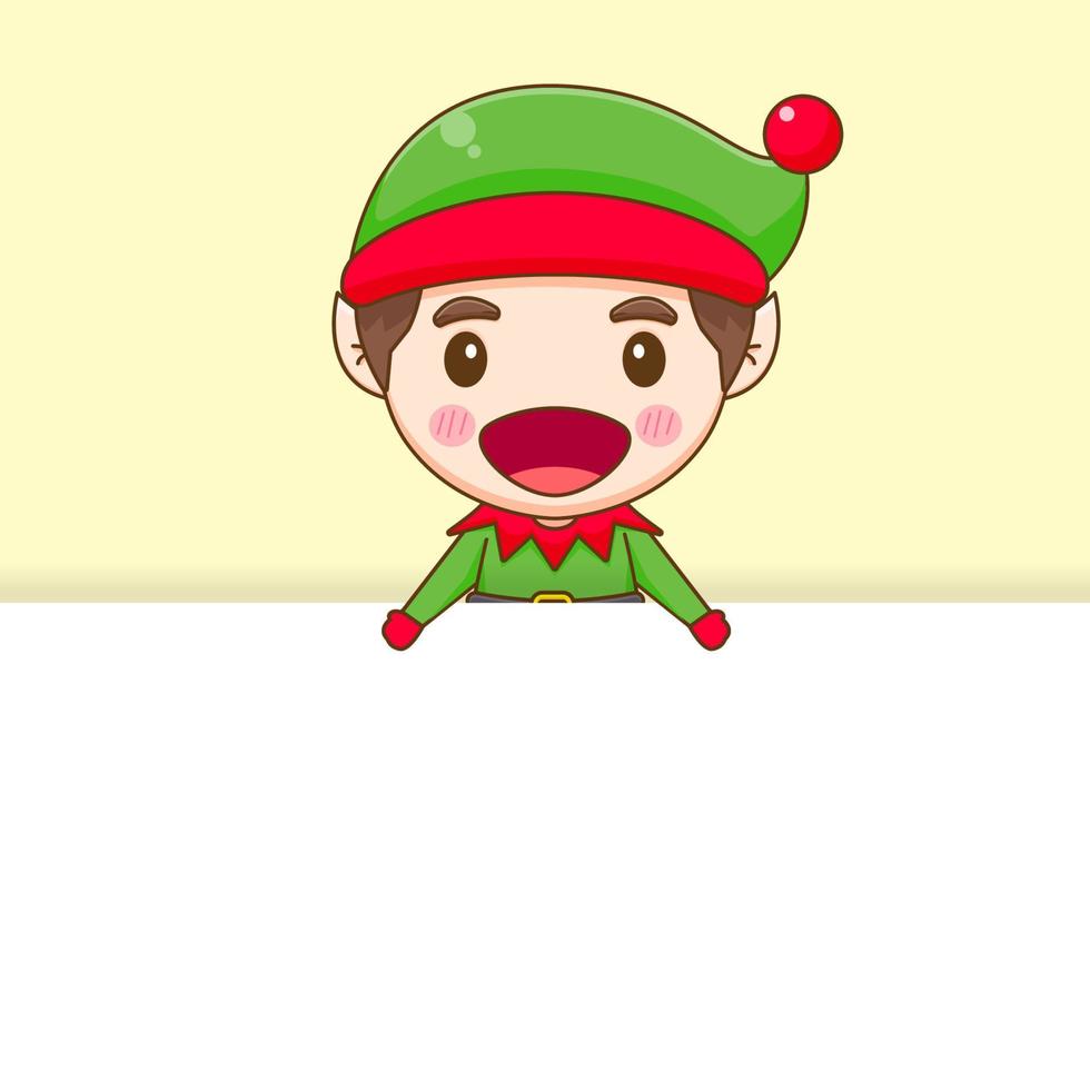 tekenfilm illustratie van schattig elf met leeg bord chibi karakter vector