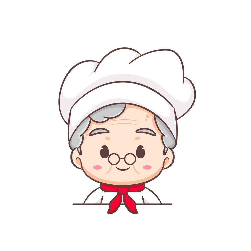 schattig grootmoeder chef tekenfilm. grootmoeder Koken logo vector kunst. mensen voedsel icoon concept. restaurant en eigengemaakt culinaire logo