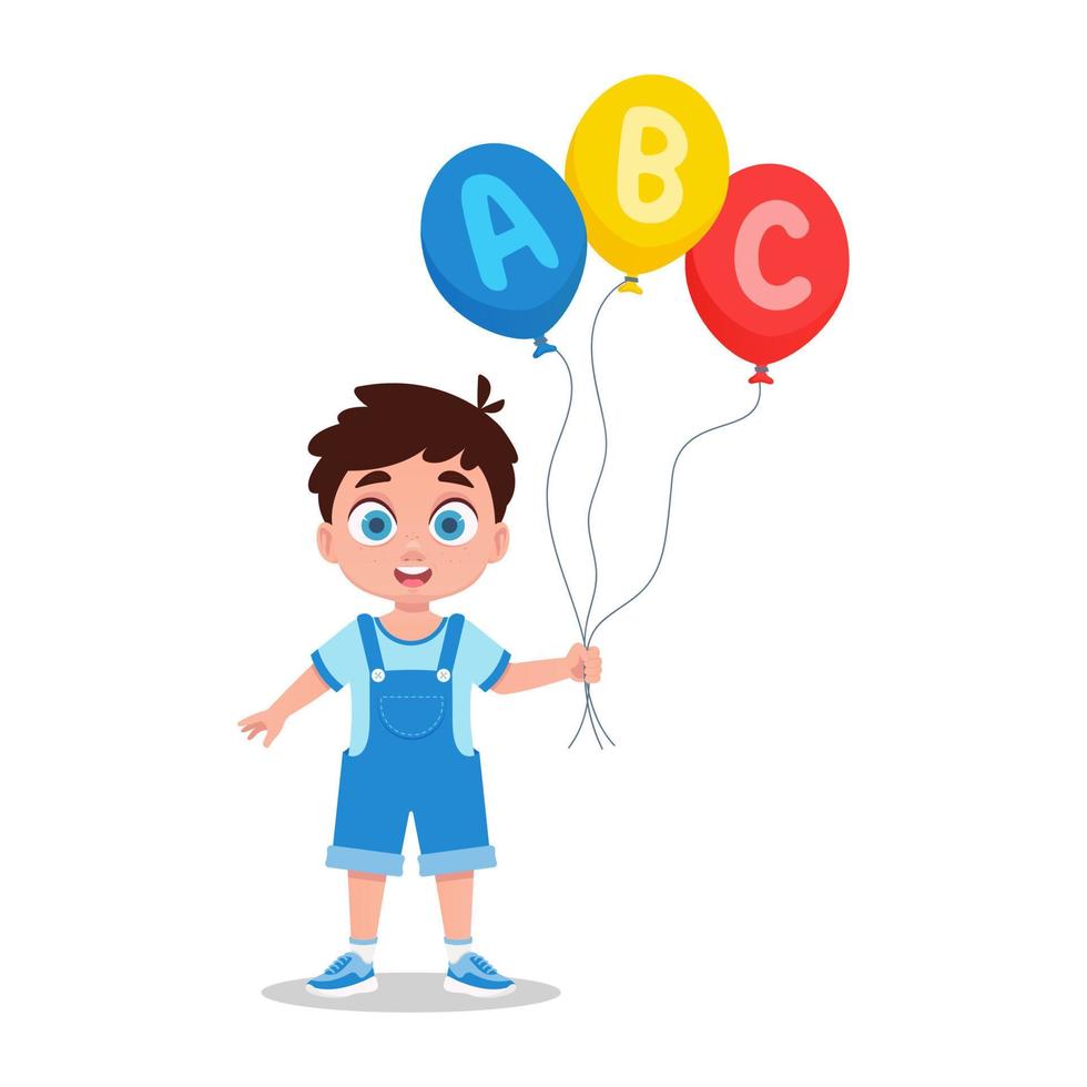 schattig weinig jongen met ballonnen vector