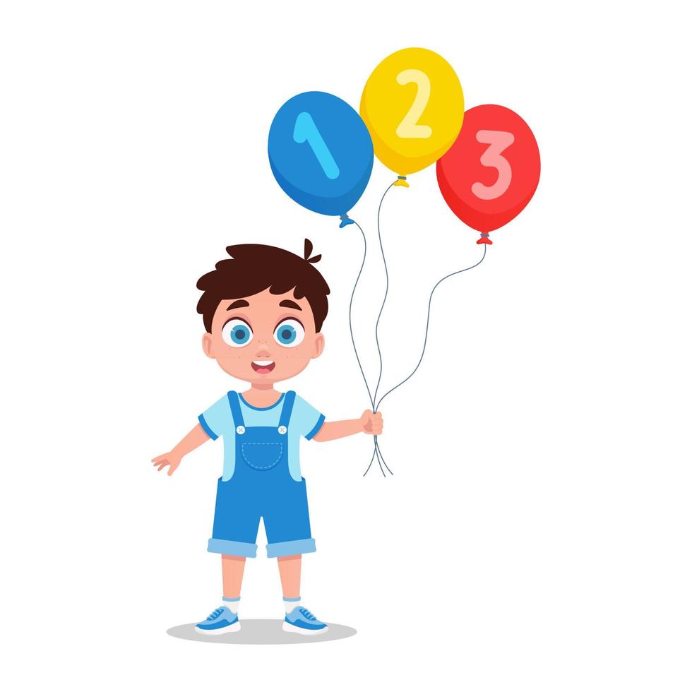 schattig jongen Holding aantal ballonnen vector