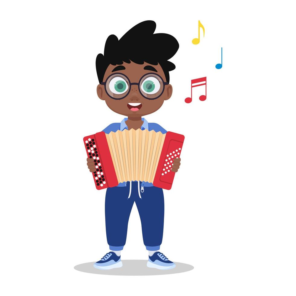 een schattig jongen is spelen de accordeon. vector illustratie