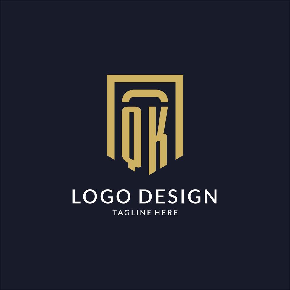 qk logo eerste met meetkundig schild vorm ontwerp stijl vector