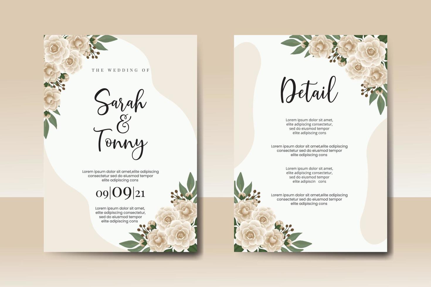 bruiloft uitnodiging kader set, bloemen waterverf digitaal hand- getrokken camelia bloem ontwerp uitnodiging kaart sjabloon vector