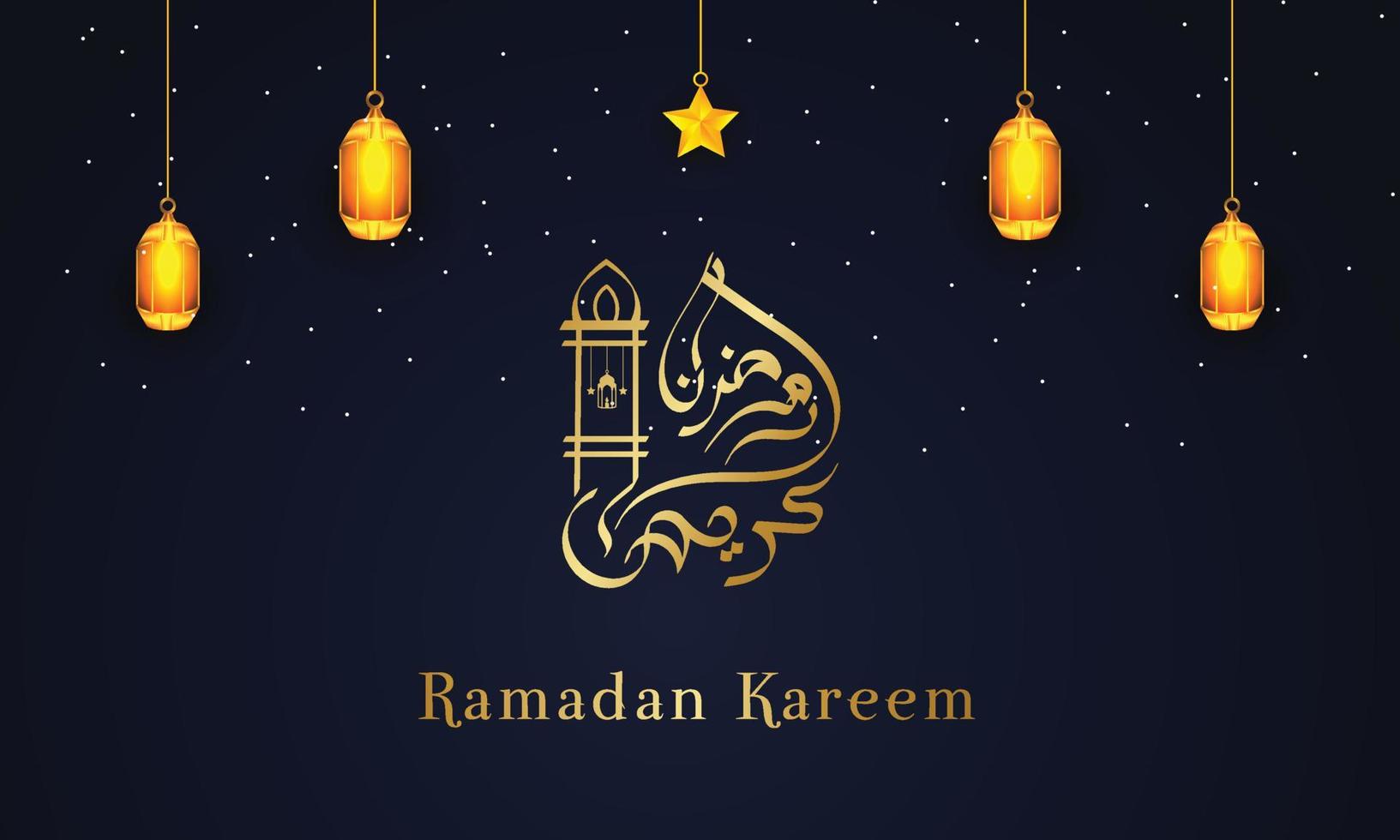 Ramadan kareem groeten Islamitisch gelegenheid achtergrond met Arabisch kalligrafie, lantaarns, ster, sier- decoratief achtergrond vector