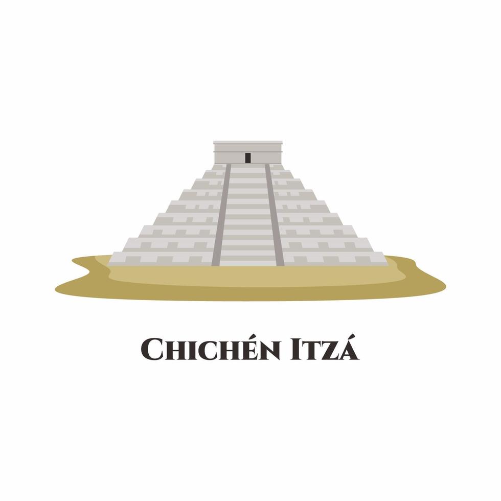 Chichen Itza de archeologische vindplaats in de gemeente Tinum, de staat Yucatan, Mexico. Maya-piramide van Kukulcan El Castillo. stad reizen oriëntatiepunten, toeristische attractie. platte vectorillustratie vector