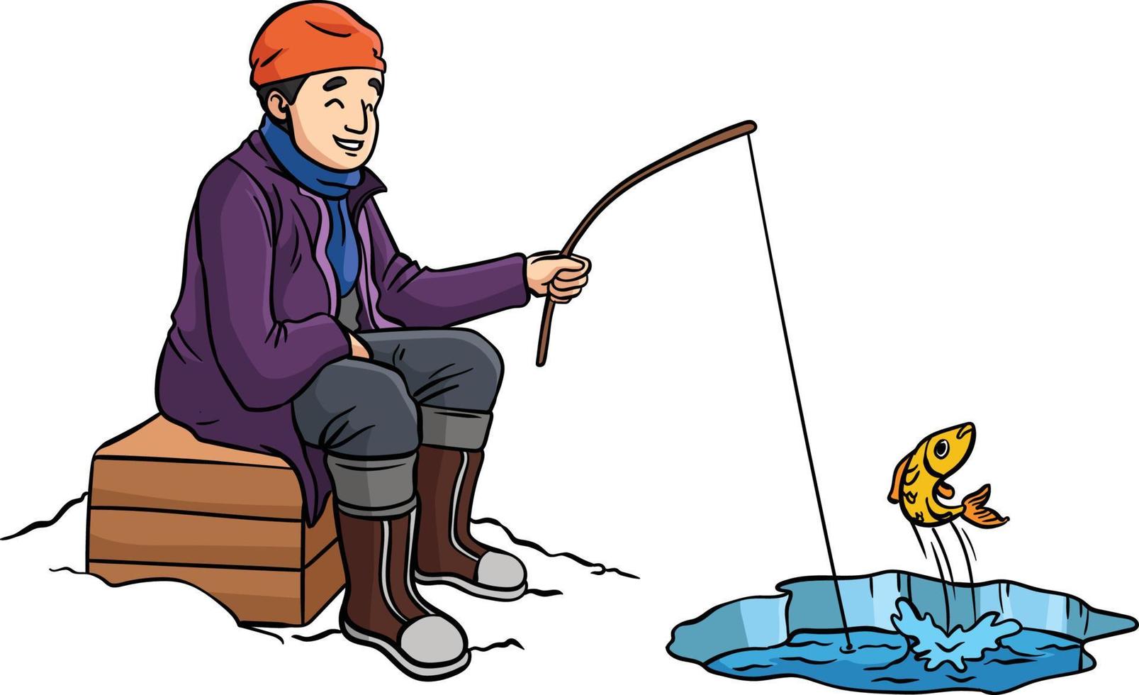 ijs visvangst tekenfilm gekleurde clip art illustratie vector