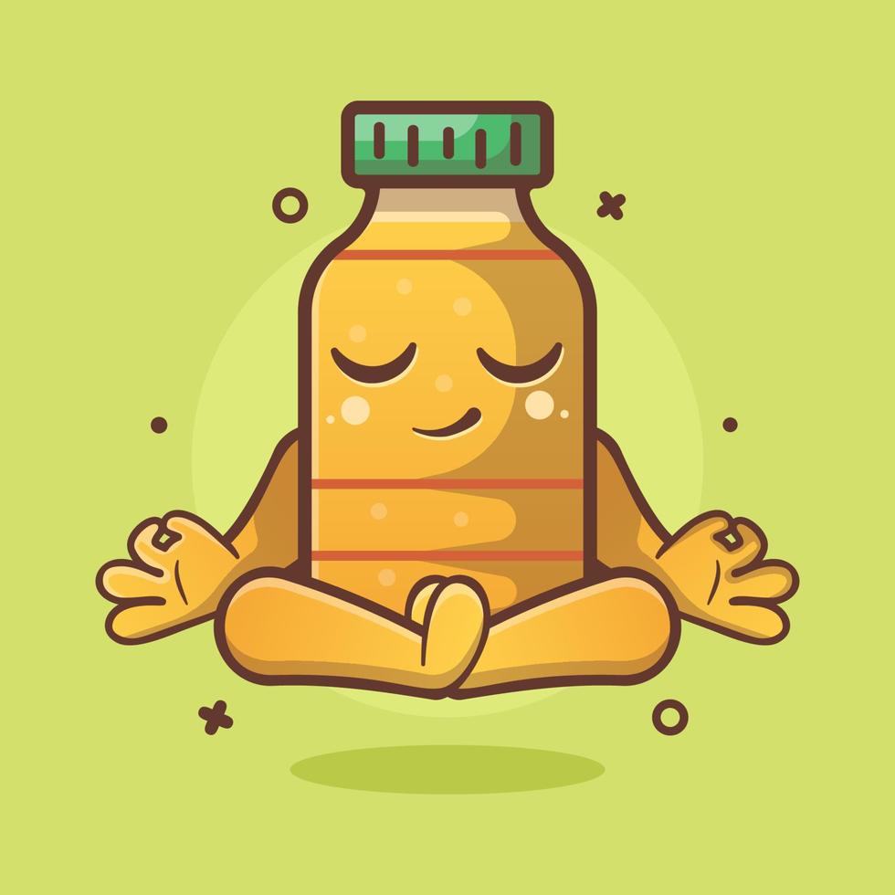 kalmte Koken olie fles karakter mascotte met yoga meditatie houding geïsoleerd tekenfilm in vlak stijl ontwerp vector