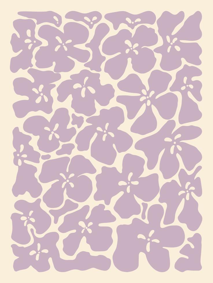 matisse kunst bloem achtergrond vector. abstract natuurlijk hand- getrokken patroon ontwerp met Purper bloem. gemakkelijk hedendaags stijl geïllustreerd ontwerp voor kleding stof, afdrukken, omslag, banier, behang. vector