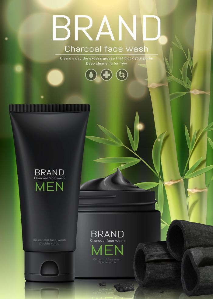 houtskool mannen gezicht wassen advertenties Aan bamboe Woud achtergrond in 3d illustratie vector