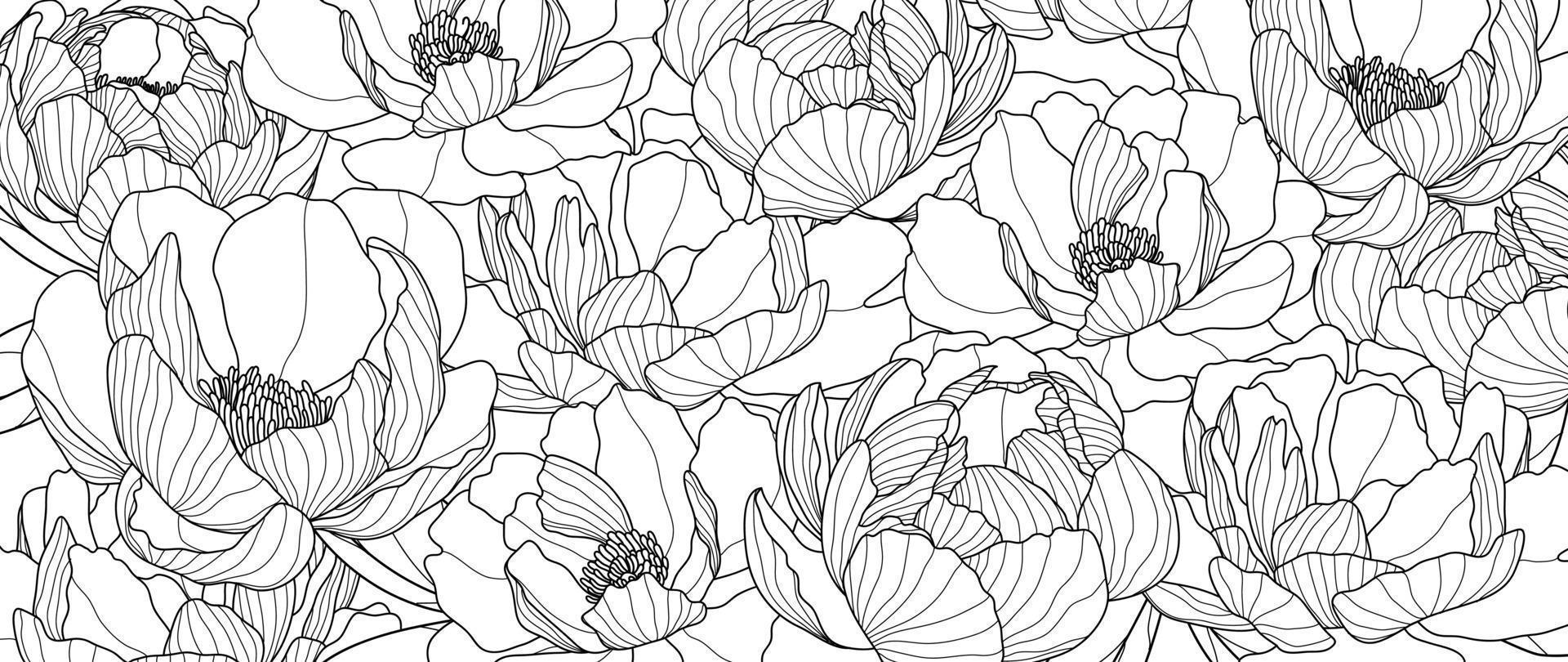 abstract pioen bloem lijn kunst achtergrond vector. natuurlijk botanisch elegant bloem met lijn kunst. ontwerp illustratie voor decoratie, muur decor, behang, omslag, banier, poster, kaart. vector