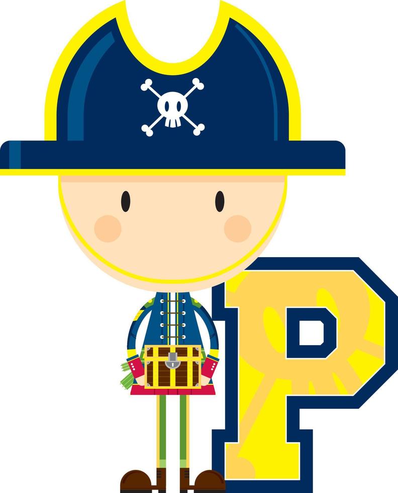 p is voor piraat met schat borst alfabet aan het leren leerzaam illustratie vector
