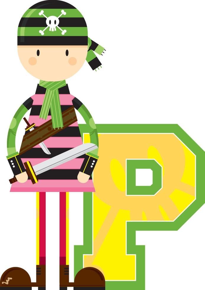 p is voor piraat roekeloos alfabet aan het leren leerzaam illustratie vector