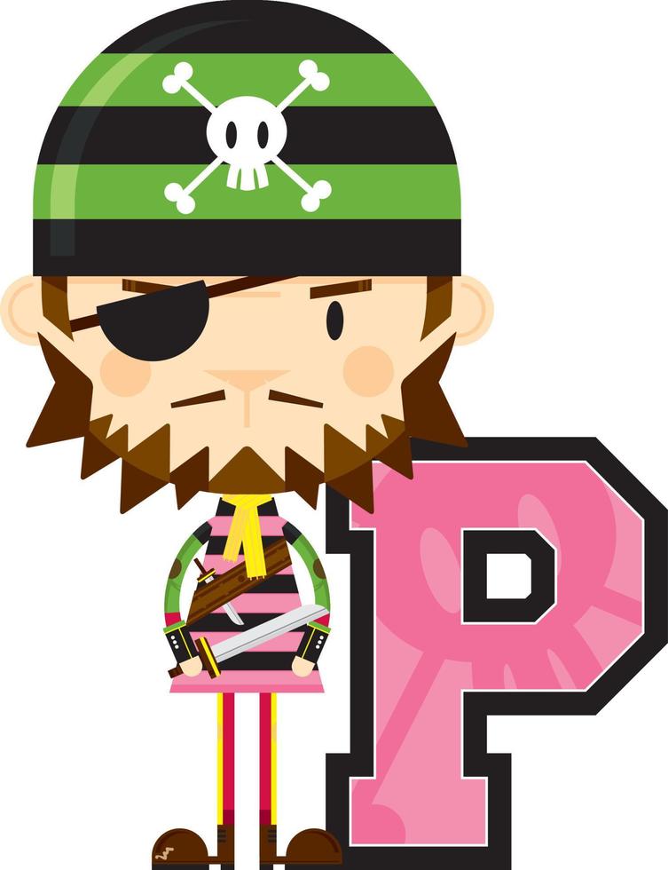 p is voor piraat roekeloos alfabet aan het leren leerzaam illustratie vector
