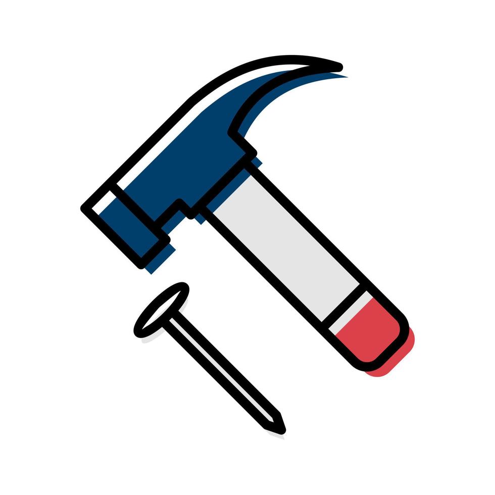 hamer en nagel timmerwerk gereedschap icoon vector illustratie