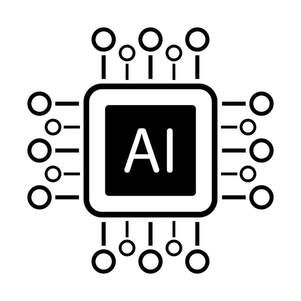 kunstmatige intelligentie ai processor chip vector pictogram symbool voor grafisch ontwerp, logo, website, sociale media, mobiele app, ui illustratie