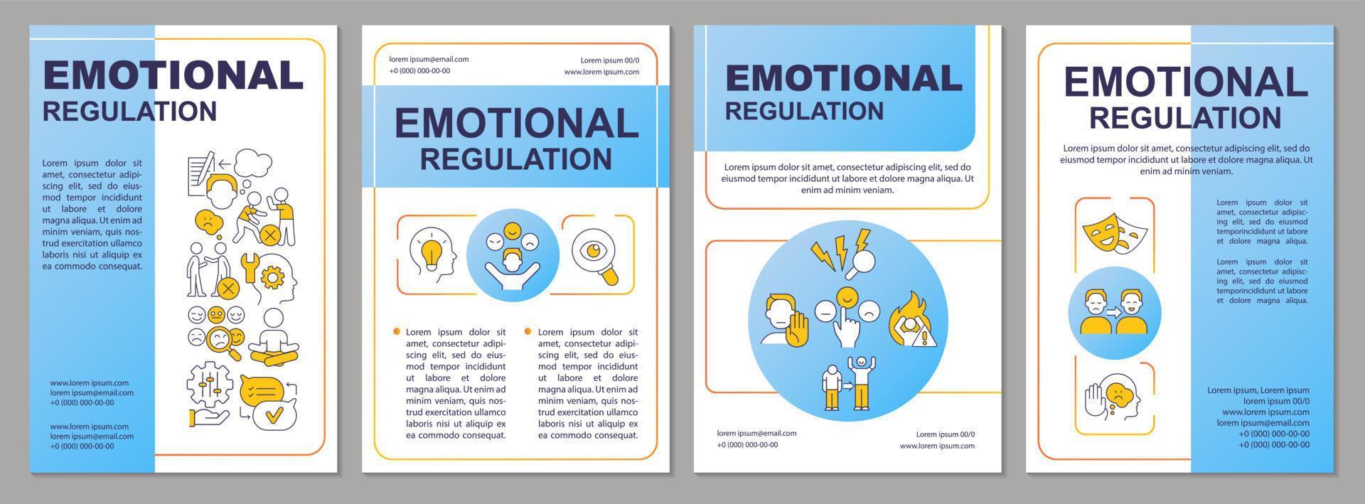 emotioneel regulatie blauw brochure sjabloon. brochure ontwerp met lineair pictogrammen. bewerkbare 4 vector indelingen voor presentatie, jaar- rapporten