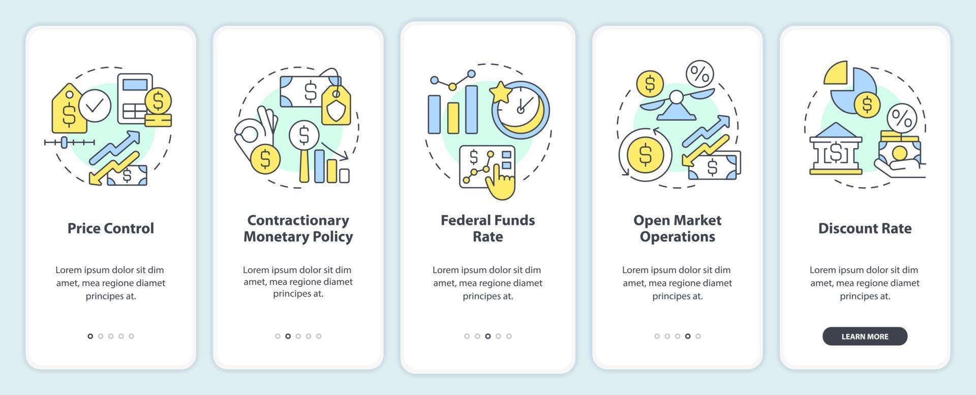 hoe kan regering transactie met inflatie onboarding mobiel app scherm. walkthrough 5 stappen bewerkbare grafisch instructies met lineair concepten. ui, ux, gui sjabloon vector