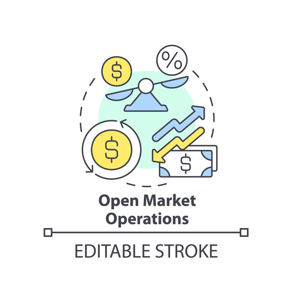 Open markt operaties concept icoon. hoe kan regering transactie met inflatie abstract idee dun lijn illustratie. geïsoleerd schets tekening. bewerkbare beroerte vector