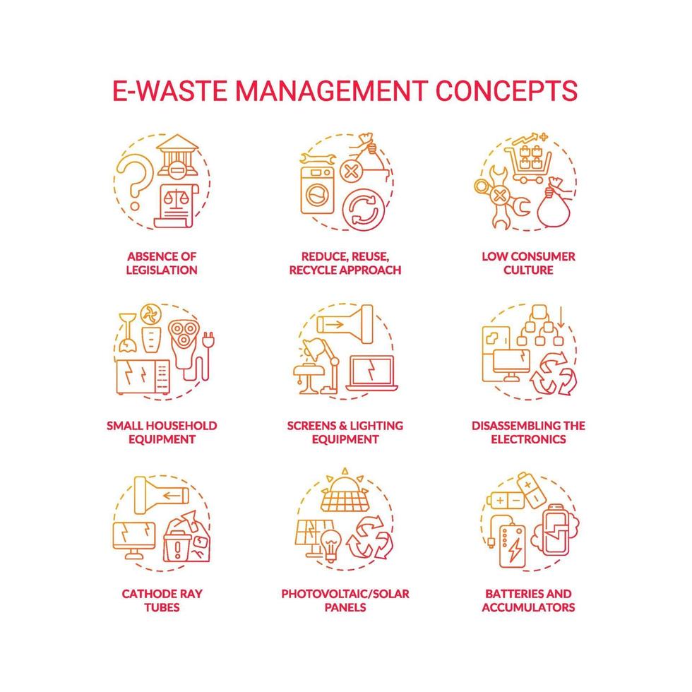 e-waste management concept pictogrammen instellen vector