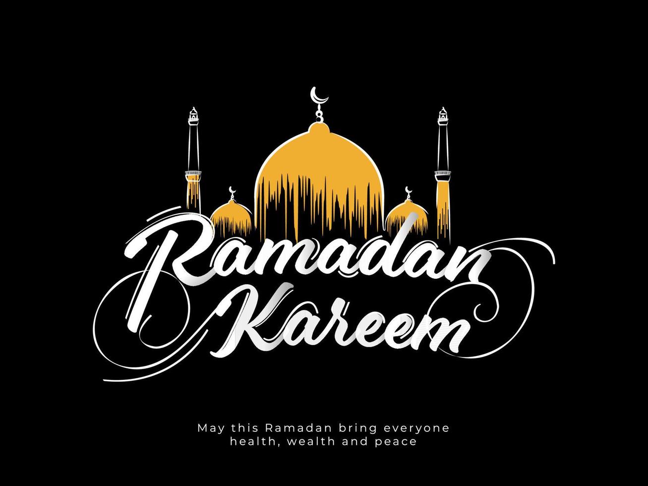 Islamitisch heilig maand van Ramadan kareem met geel moskee Aan zwart achtergrond. vector