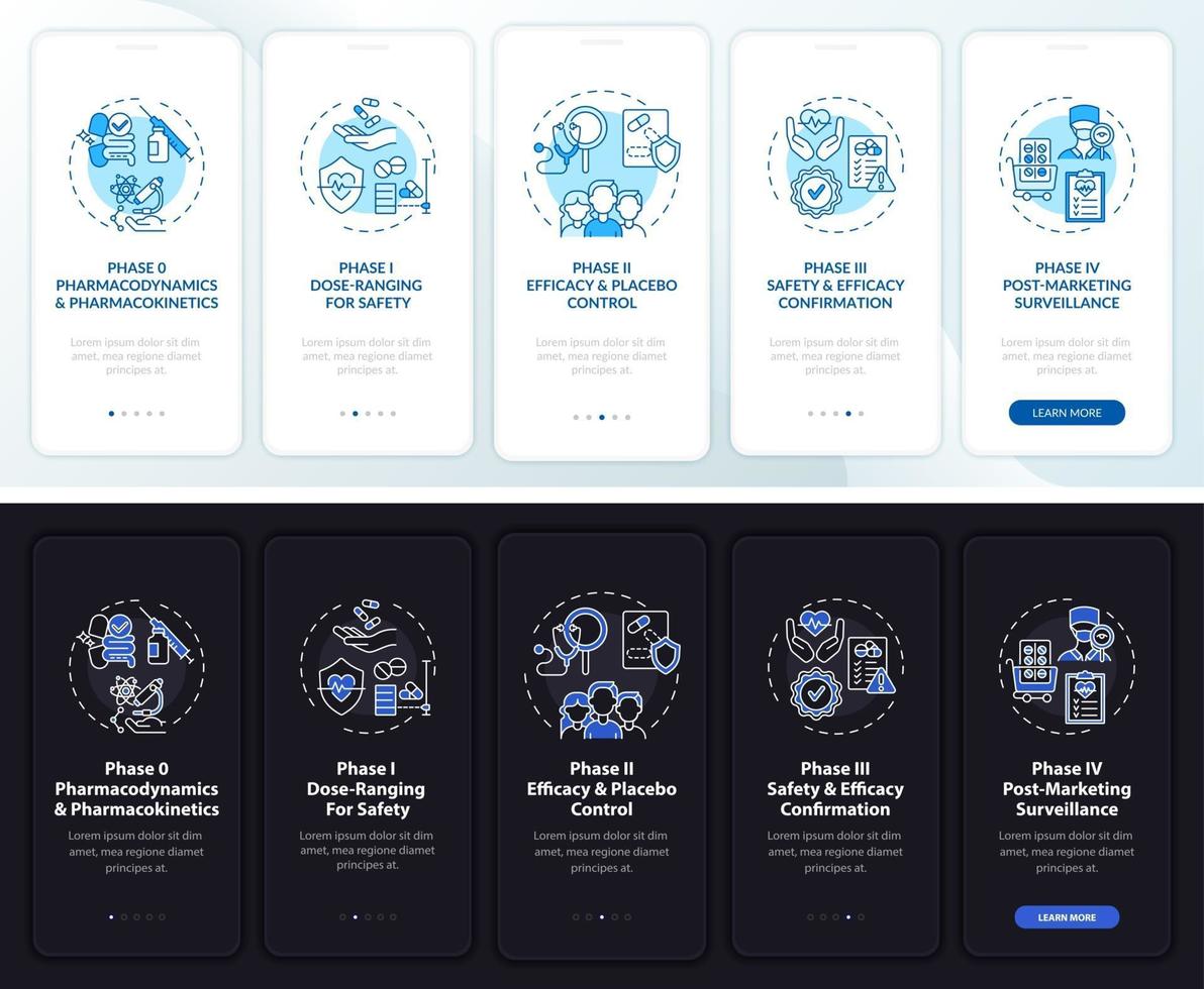 studiefasen onboarding mobiele app-paginascherm met concepten vector