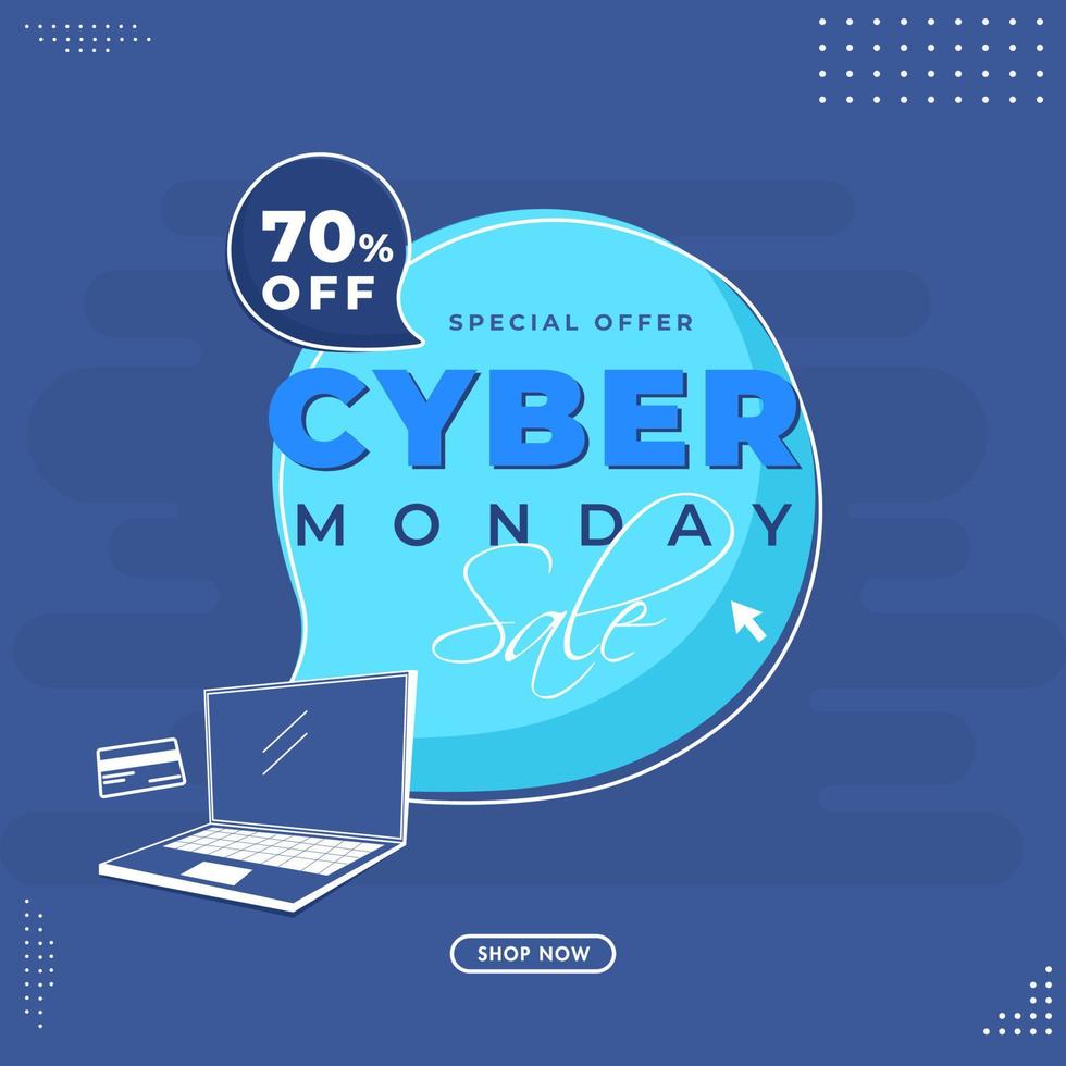 cyber maandag uitverkoop poster ontwerp met korting bieden, betaling kaart en laptop illustratie Aan blauw achtergrond. vector