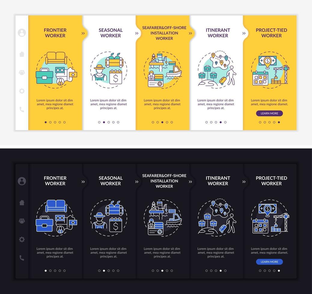 migrerende werknemers typen onboarding vector sjabloon