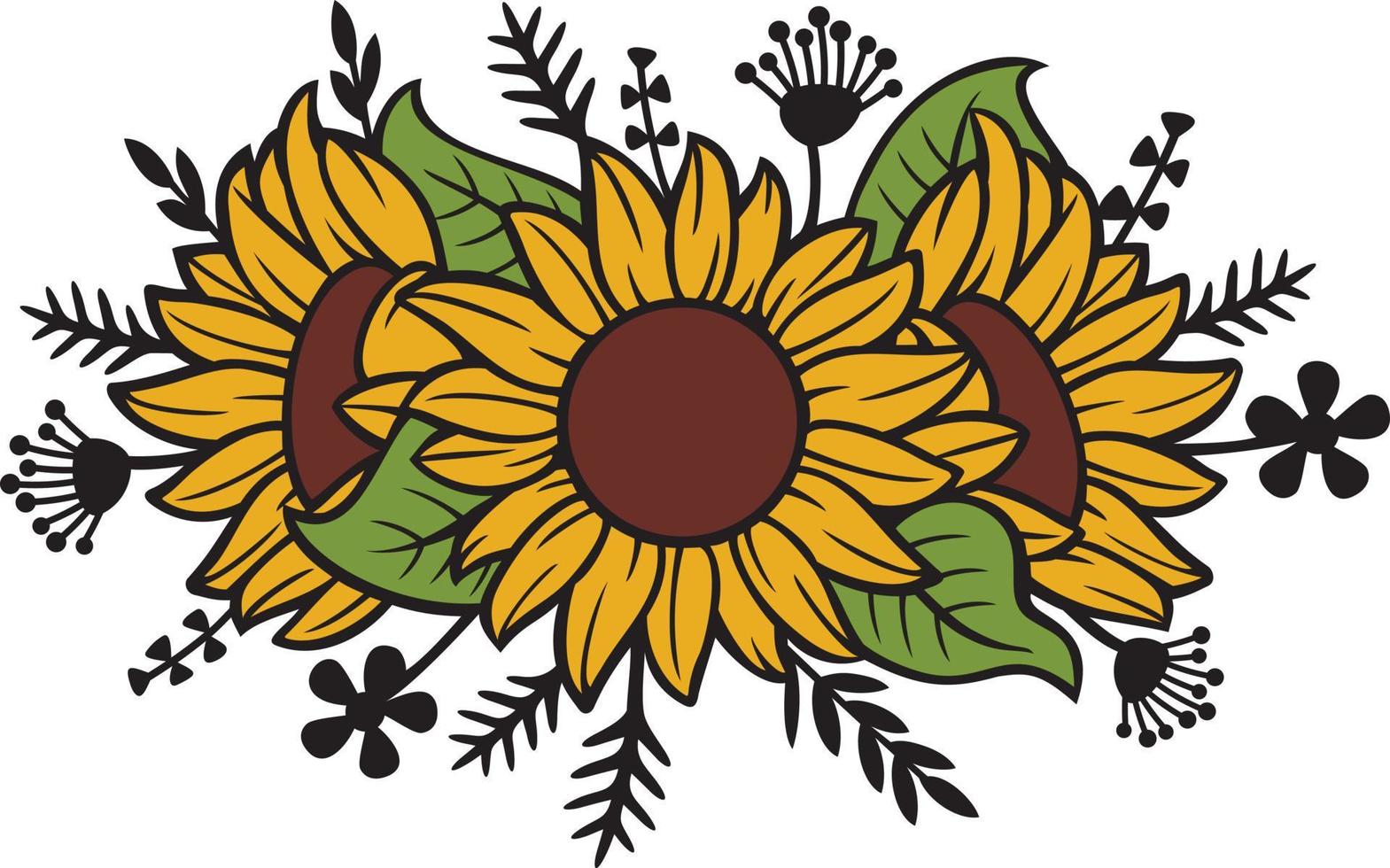 bloemen zonnebloemen en planten - bloem boeket. vector illustratie.