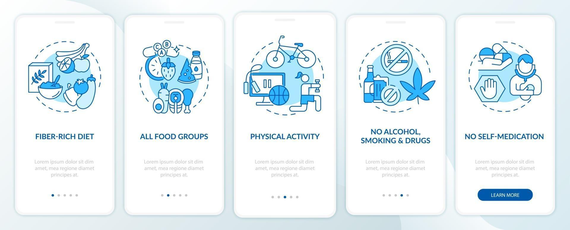 hepatische gezondheidsvereisten voor het onboarding van het mobiele app-paginascherm met concepten vector