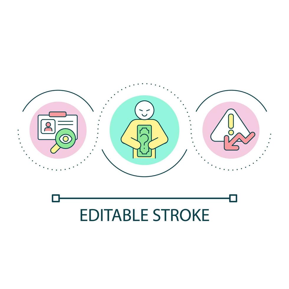 investering fraude lus concept icoon. diefstal van persoonlijk gegevens. financieel risico voorspellingen abstract idee dun lijn illustratie. geïsoleerd schets tekening. bewerkbare beroerte vector