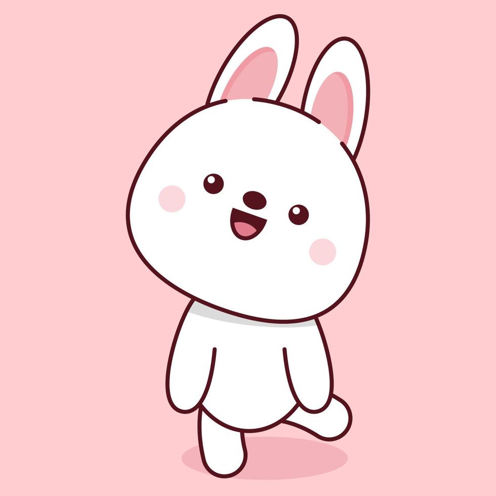 schattig wit konijn in kawaii stijl Aan een roze achtergrond vector