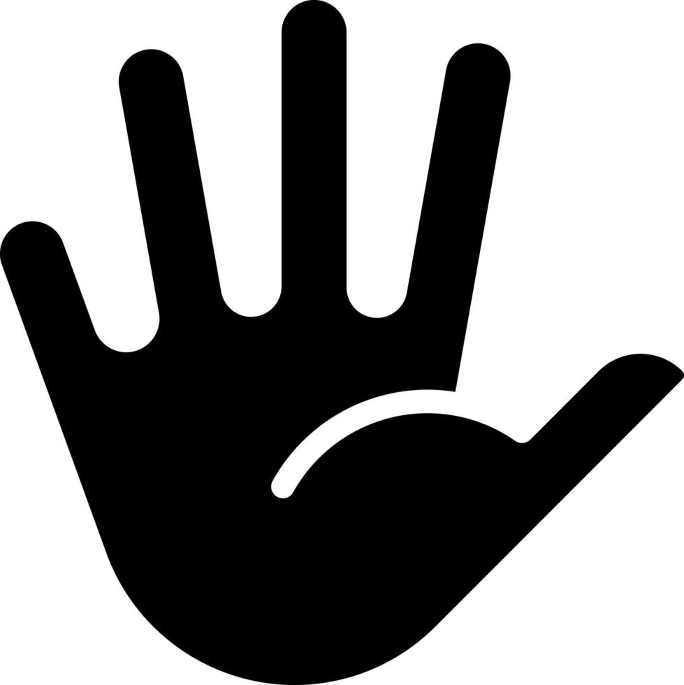 hand- met gespreid vingers zwart glyph icoon. niet verbaal communicatie. lichaam taal signaal. groet gebaar. silhouet symbool Aan wit ruimte. solide pictogram. vector geïsoleerd illustratie