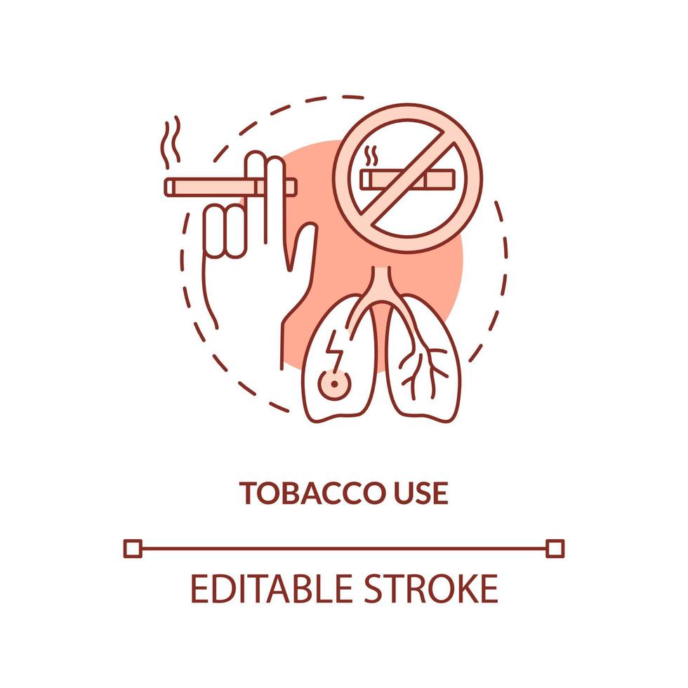 tabak gebruik rood concept icoon. ongezond gewoonte. chronisch ziekte risico factor abstract idee dun lijn illustratie. geïsoleerd schets tekening. bewerkbare beroerte vector