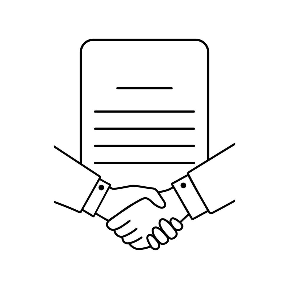 bedrijf contract lijn vector icoon. handdruk illustratie teken. partners symbool. document logo. transactie markering.