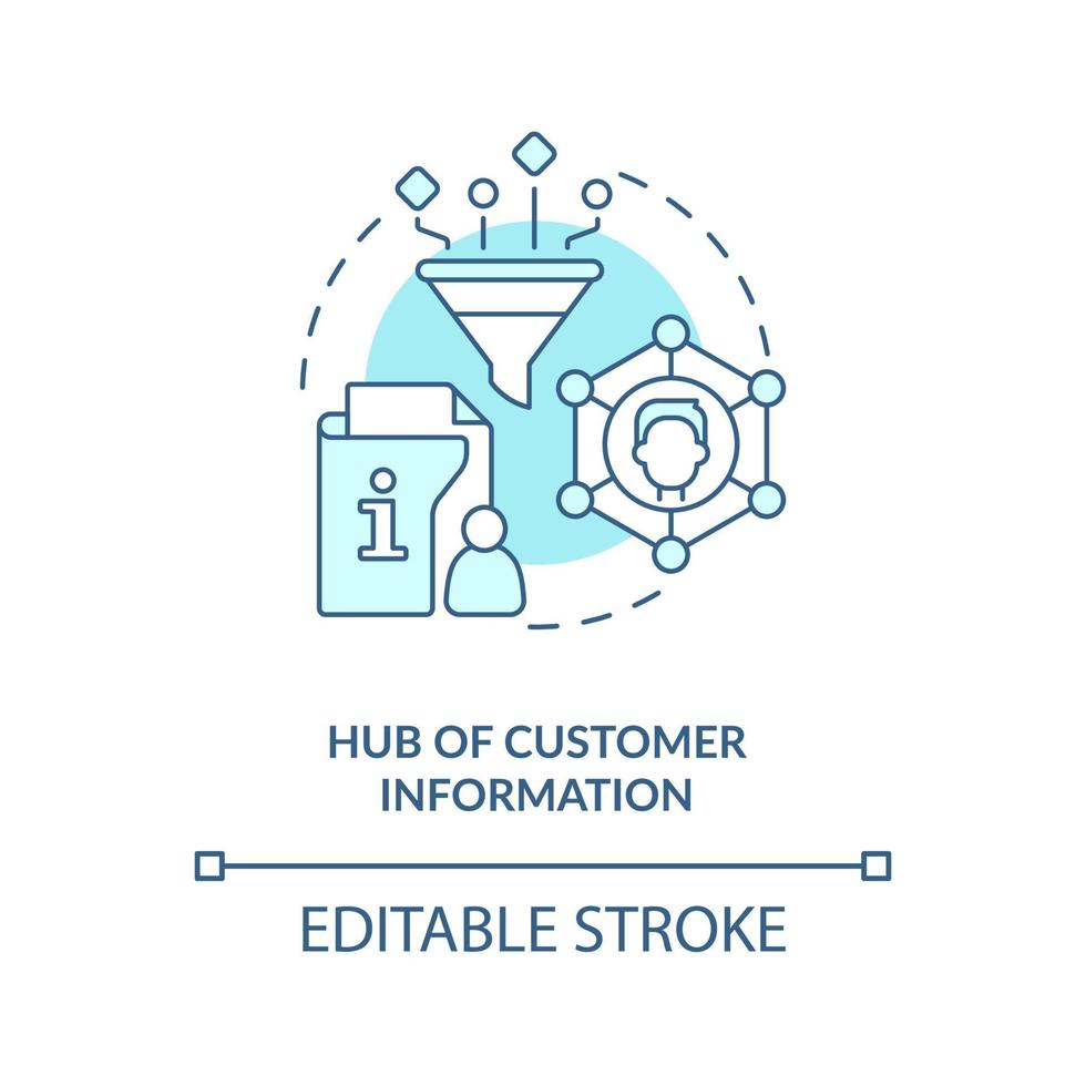 hub van klant informatie turkoois concept icoon. gebruiker databank. personalisatie abstract idee dun lijn illustratie. geïsoleerd schets tekening. bewerkbare beroerte vector