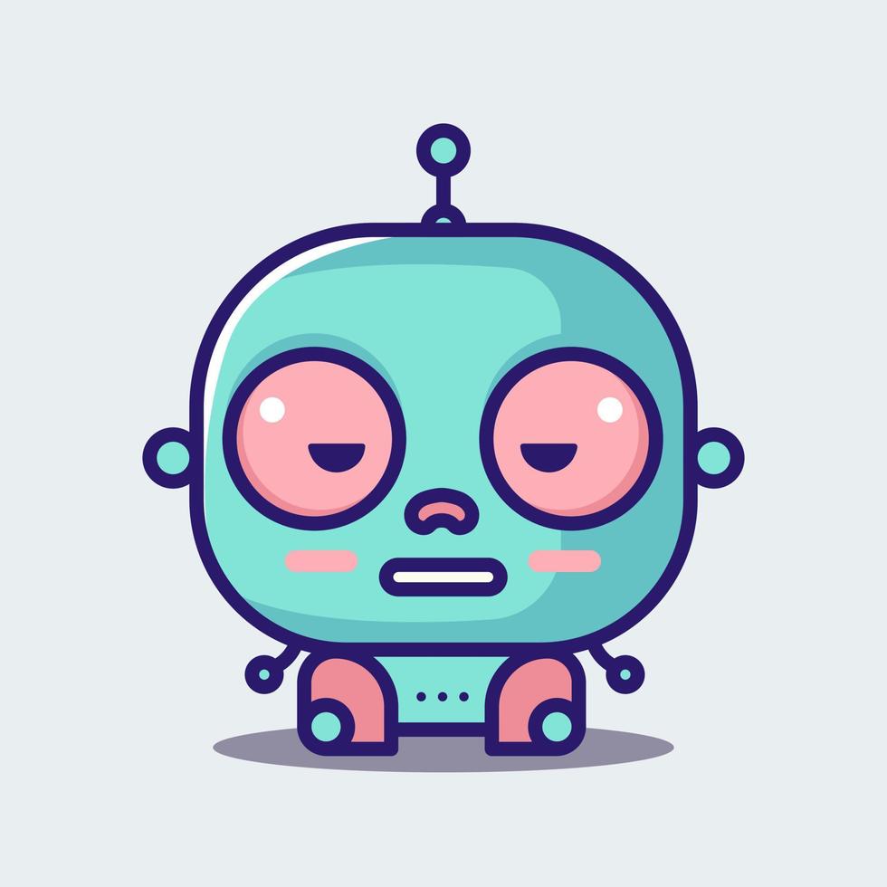 schattig kawaii groen robot met gelukkig en pret emoties. gloeiend details. Aan wit een achtergrond. vector