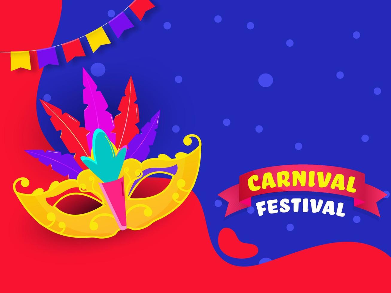 carnaval festival poster ontwerp met kleurrijk veer masker Aan rood en blauw achtergrond. vector