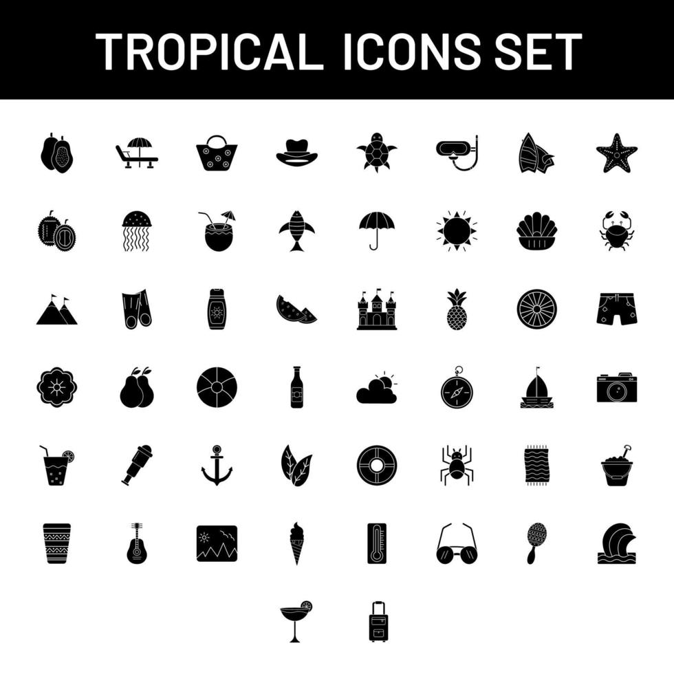 glyph icoon reeks van tropisch in vlak stijl. vector