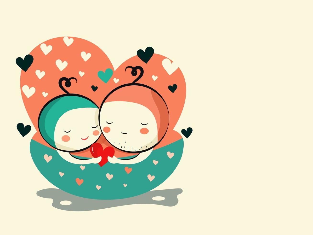liefhebbend twee baby in bad met harten Aan beige achtergrond en kopiëren ruimte. gelukkig Valentijnsdag dag concept. vector