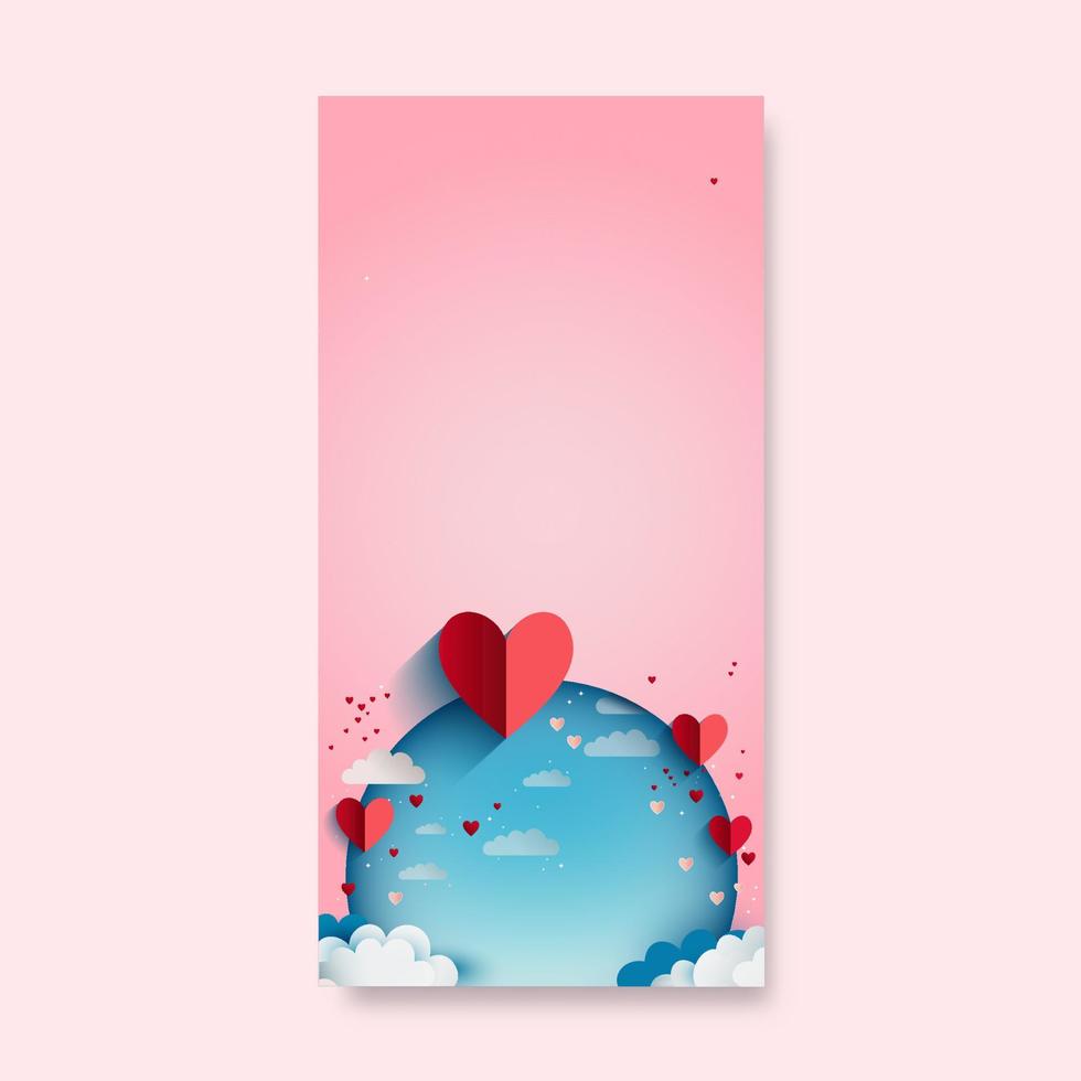 3d veroorzaken, rood papier besnoeiing hart vormen met blauw ronde vorm geven aan, wolken Aan pastel roze achtergrond en kopiëren ruimte voor liefde of Valentijn concept vector