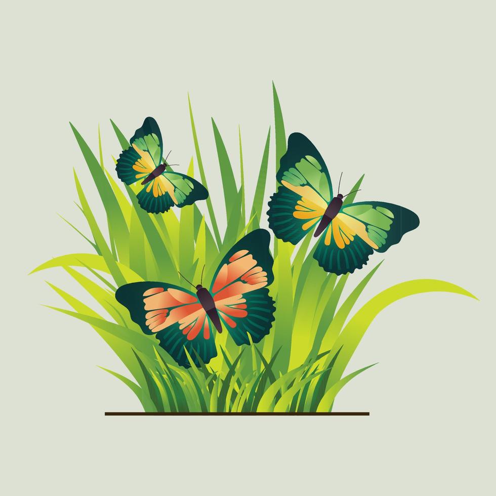 creatief vlinders Aan groen gras achtergrond. vector