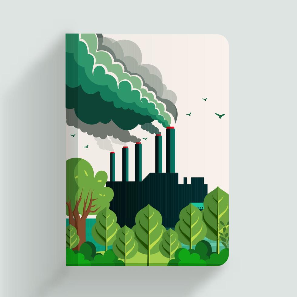 fabriek en natuur milieu achtergrond van omslag, dagboek, sjabloon ontwerp. vector