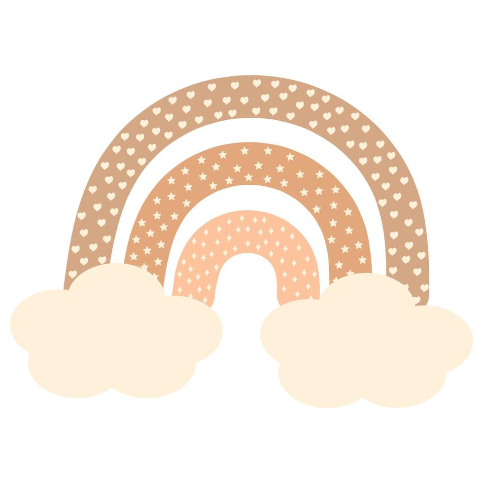 pastel boho regenboog met wolken, sterren, harten en ruiten. vector illustratie